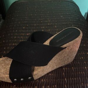 Lucky Brand Black Cork Wedge Slide Sandals